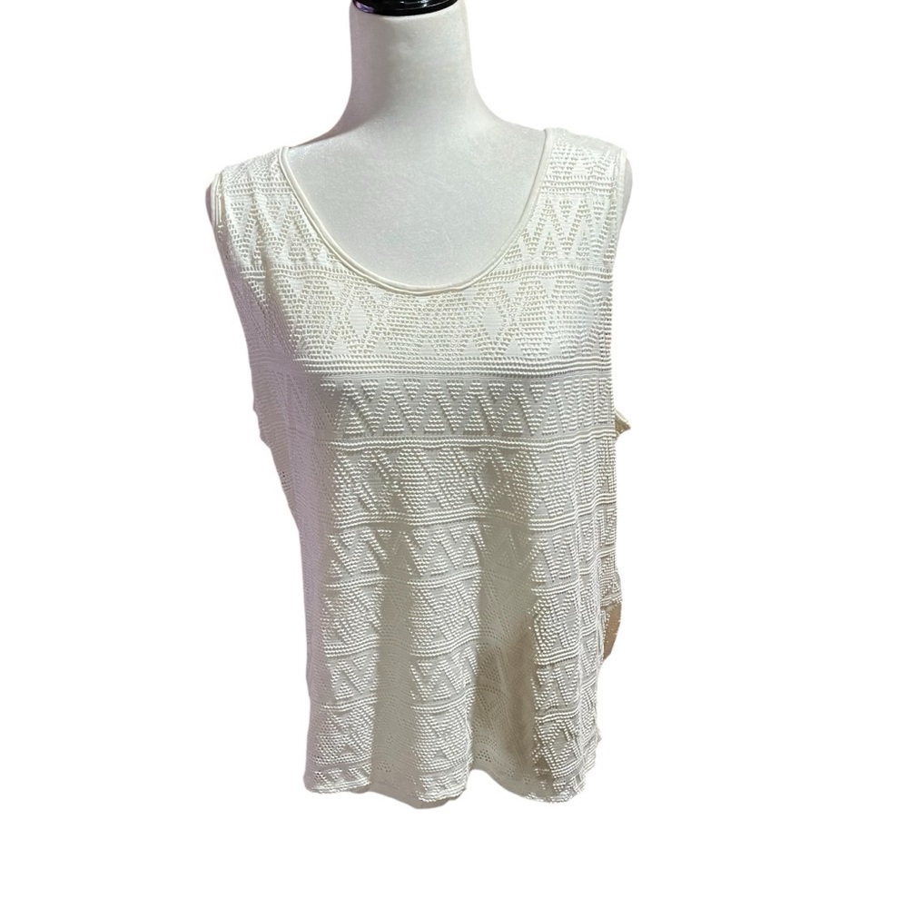 Shannon Ford New York Textured Aztec Cream PrintTank Top Size 1X-Crossover Back